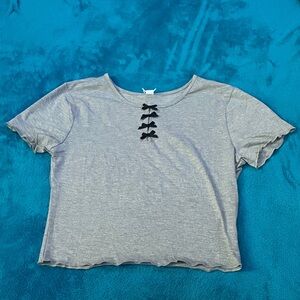 SHEIN grey with black bows cropped shirt